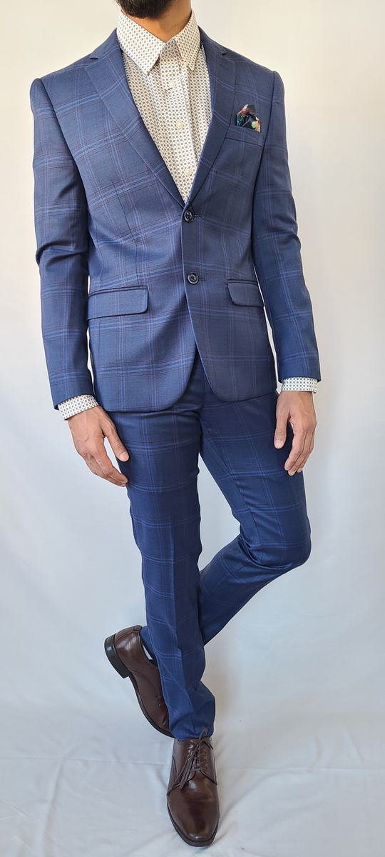 Blue checkered suit jacket best sale