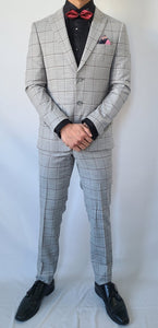 Slim Fit Light Grey Checkered Suit