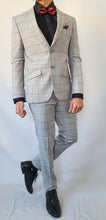 Load image into Gallery viewer, Slim Fit Light Grey Checkered Suit - Short
