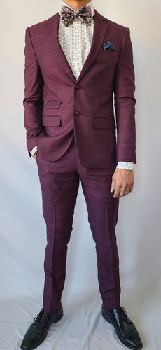 Slim Fit Burgundy Checkered Suit
