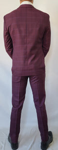 Slim Fit Burgundy Checkered Suit - Short