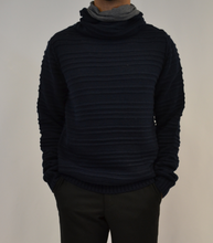 Load image into Gallery viewer, Navy Blue Scarf Neck Sweater