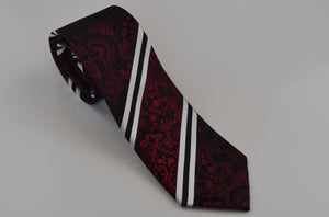 Red Designed White Striped Tie